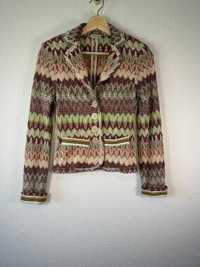 RIANI Luxury Chevron Crochet Knit Blazer Jacket Striped Trim Germany Womens 6